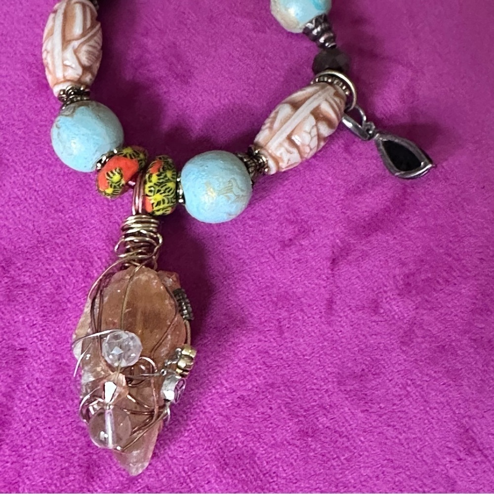 Hand crafted Bracelet Collage Beaded with Hand-Painted Beads & Wire-Wrapped 0778 - Picture 5 of 13